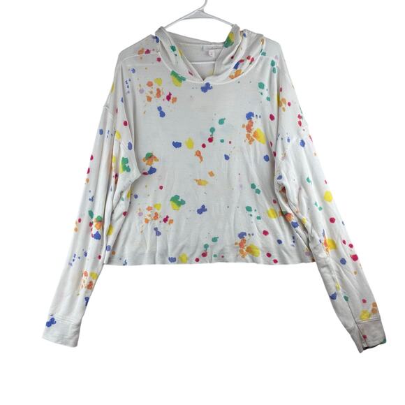 Colsie Long Sleeve Hooded Pullover Sweater Women's Large Paint Splatter Print - Picture 1 of 8